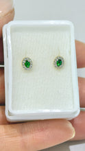 ARETE HALO OVALADO ZIRCONIA VERDE - 6 mm x 5 mm - ORO 10K