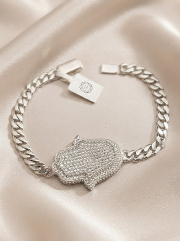ESCLAVA PULSERA CON MANO DE FATIMA ZIRCONIA - PLATA .925