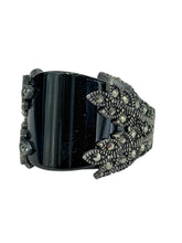 ANILLO PIEDRA NEGRA HOJAS MARQUESITA- PLATA .925