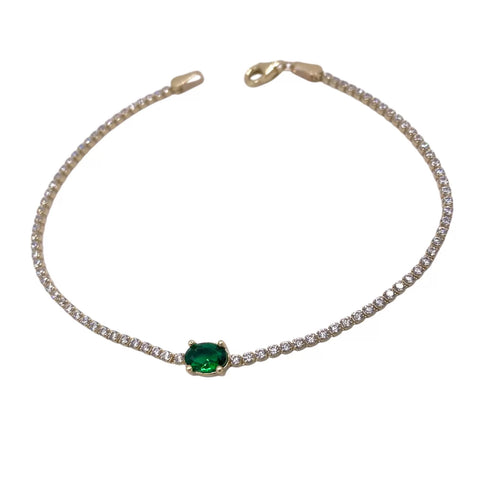 PULSERA TIPO TENNIS CON ZIRCONIA OVAL CENTRAL VERDE - ORO 10K