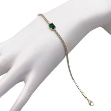 PULSERA TIPO TENNIS CON ZIRCONIA OVAL CENTRAL VERDE - ORO 10K