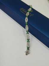 PULSERA BAGUETE CON MOÑOS VERDES - PLATA .925