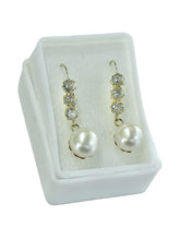 ARETE LARGO DE PERLA CON ZIRCONIA - ORO 10K