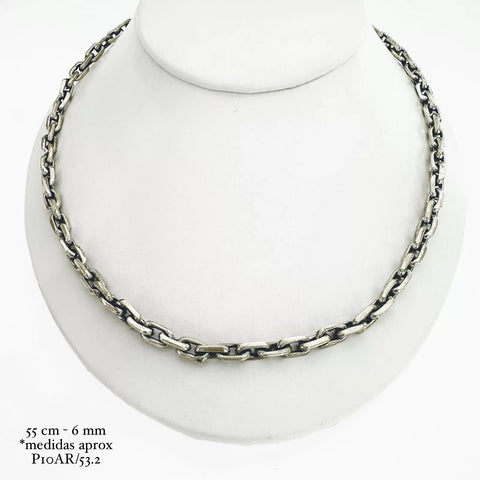 CADENA PAVONADA ESLABÓN CORTO ANCLA 6 mm - 55 cm - PLATA .925