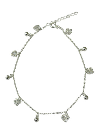 TOBILLERA DIJES COLGANTES - CORAZONES - PLATA .925