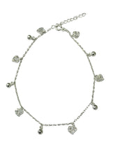 TOBILLERA DIJES COLGANTES - CORAZONES - PLATA .925