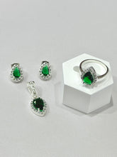 SET / JUEGO 3 PZAS - HALO GOTA  - VERDE - PLATA .925