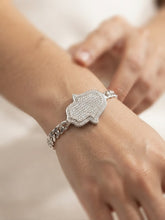 ESCLAVA PULSERA CON MANO DE FATIMA ZIRCONIA - PLATA .925