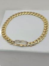PULSO BARBADO CUBANO - Broche piedra - 21 cm x 6.5 mm - ORO 10K
