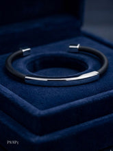BRAZALETE CAUCHO PLACA LISA  - PLATA .925