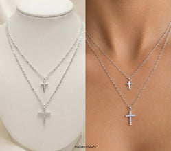 COLLAR GARGANTILLA DOBLE CADENA CON CRUCES  - PLATA .925