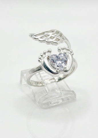 ANILLO HUELLAS DE BEBÉ CON ALA - PLATA .925
