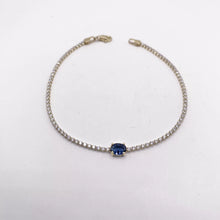 PULSERA TIPO TENNIS CON ZIRCONIA OVAL CENTRAL AZUL - ORO 10K