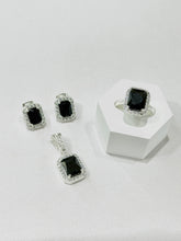 SET / JUEGO 3 PZAS - HALO RECTANGULAR  - NEGRO - PLATA .925