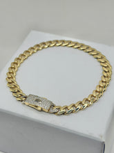 PULSO BARBADO CUBANO - Broche piedra - 21 cm x 6.5 mm - ORO 10K