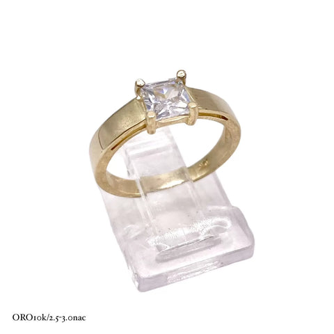 ANILLO SOLITARIO ZIRCONIA CUADRO CENTRAL LISO - ORO 10K
