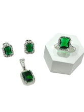SET / JUEGO 3 PZAS - HALO RECTANGULAR  - VERDE - PLATA .925