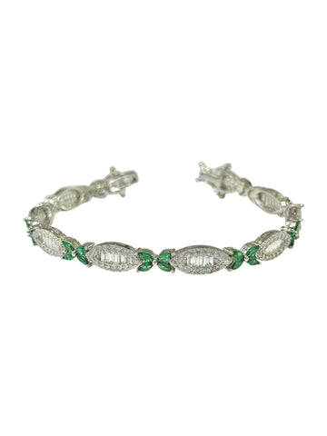 PULSERA BAGUETE CON MOÑOS VERDES - PLATA .925