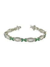 PULSERA BAGUETE CON MOÑOS VERDES - PLATA .925
