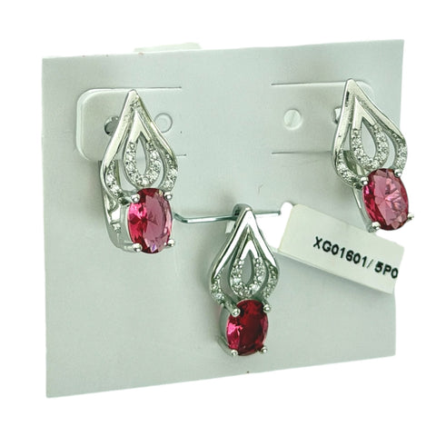 SET / JUEGO CHISPA CON OVAL - ROJO - PLATA .925
