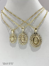 CADENA CON MEDALLA VIRGEN DE GUADALUPE OVALADA MARGEN ONDAS (3 TAMAÑOS) - ORO 10K
