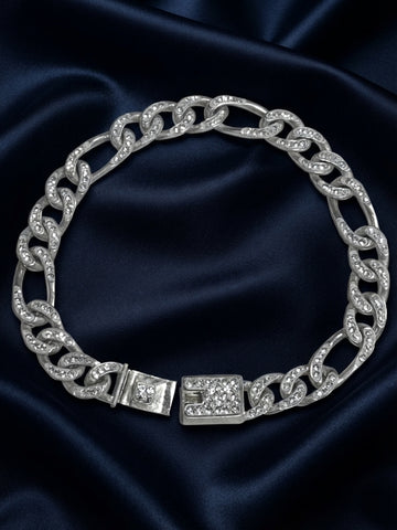 PULSO FIGARO 3x1 CON ZIRCONIA MONTADA EN PASTA - 20.5 cm x 8 mm - PLATA .925