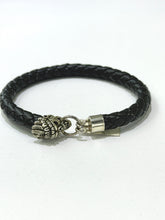 BRAZALETE CAUCHO TEJIDO CON CALAVERA  - PLATA .925