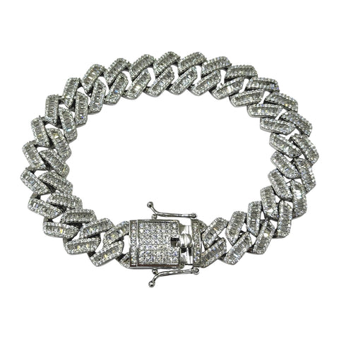 PULSO BARBADO EDGE BAGUETE ZIRCONIA - 21 CM x 1.4 CM PLATA .925