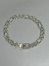 PULSO FIGARO 3x1 CON ZIRCONIA MONTADA EN PASTA - 20.5 cm x 8 mm - PLATA .925