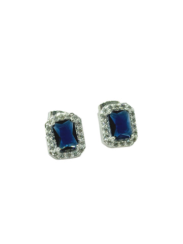 ARETES - HALO RECTANGULAR  - AZUL - PLATA .925