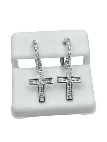 ARRACADA CON CRUZ RECTA COLGANTE - PLATA .925