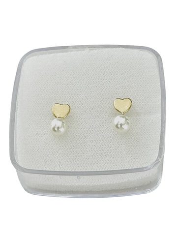 BROQUEL CORAZÓN CON PERLA - ORO 10K