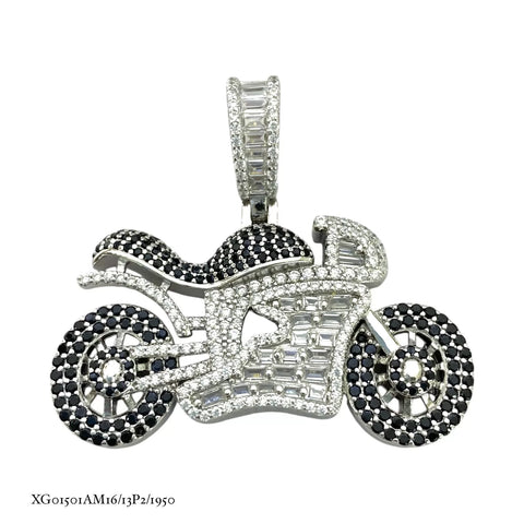 DIJE  MOTOCICLETA CON PIEDRA CIRCONIA - PLATA .925