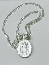 CADENA CON MEDALLA DOBLE VISTA VIRGEN DE GUADALUPE/SAGRADO CORAZON - MATE - PLATA .925