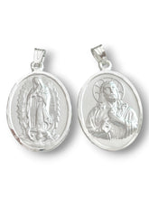 CADENA CON MEDALLA DOBLE VISTA VIRGEN DE GUADALUPE/SAGRADO CORAZON - MATE - PLATA .925