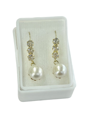 ARETE LARGO DE PERLA CON ZIRCONIA - ORO 10K