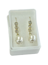 ARETE LARGO DE PERLA CON ZIRCONIA - ORO 10K