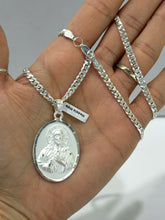 CADENA CON MEDALLA DOBLE VISTA VIRGEN DE GUADALUPE/SAGRADO CORAZON - MATE - PLATA .925