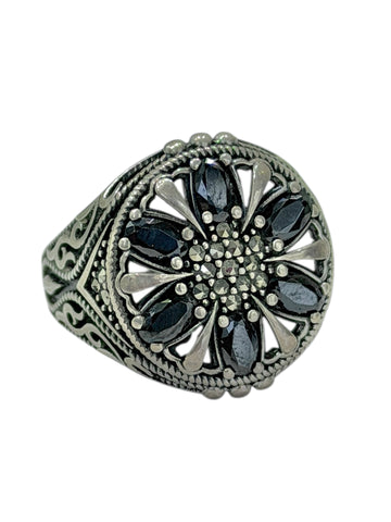 ANILLO FLOR NEGRA PAVONADA - PLATA .925
