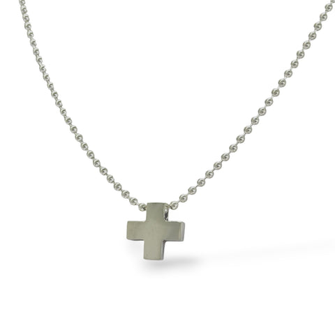 CADENA BOLEADA CON DIJE CRUZ TAMBOREADA - PLATA .925