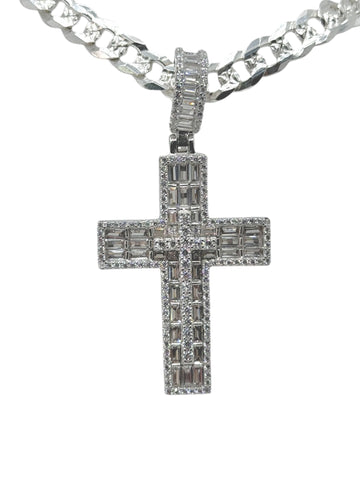 DIJE CRUZ CON PIEDRA ZIRCONIA BAGUETTE CENTRO CRUZ MINI  - PLATA .925