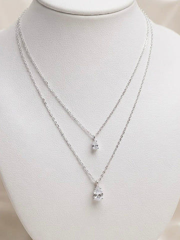COLLAR GARGANTILLA DOBLE CADENA CON GOTAS ZIRCONIA  - PLATA .925