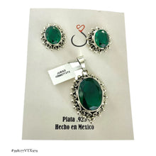 SET JUEGO ZIRCONIA VERDE OVALADO CON MARGEN PAVONADO - PLATA .925