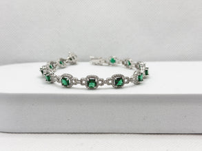 PULSERA CUADRO VERDE ENLACES - PLATA .925