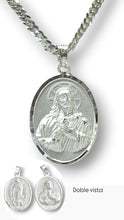 CADENA CON MEDALLA DOBLE VISTA VIRGEN DE GUADALUPE/SAGRADO CORAZON - MATE - PLATA .925