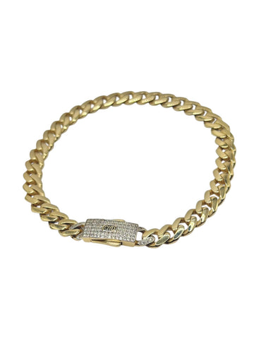 PULSO BARBADO CUBANO - Broche piedra - 21 cm x 6.5 mm - ORO 10K