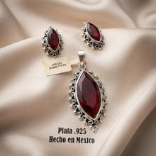 SET JUEGO ZIRCONIA GUINDA FORMA SEMILLA CON MARGEN PAVONADO - PLATA .925