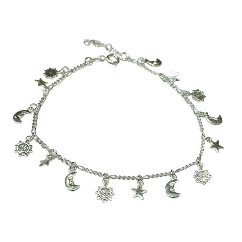 TOBILLERA DIJES COLGANTES - SOL Y LUNA - PLATA .925