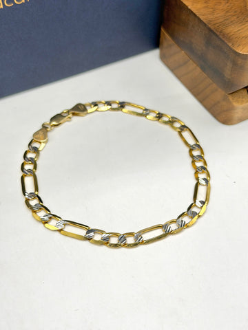 PULSO FÍGARO CART 3x1 - 21 CM x 6 MM - DIAMANTADO BLANCO - ORO 10K