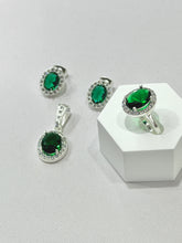 SET / JUEGO 3 PZAS - HALO OVALADO - VERDE - PLATA .925